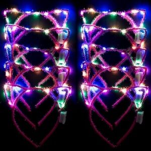 A Dozen of Brand New! Fuzzy Cat Light up Ear Headbands - Assorted Colors